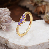 Marquise Cut Tiara Amethyst Curved Wedding Band Stacking Ring